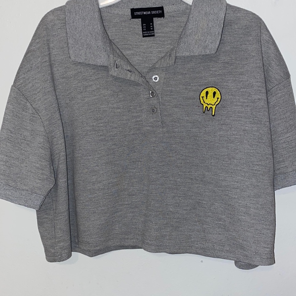 Grey Cropped Polo Shirt